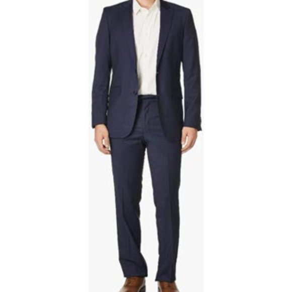 Kenneth Cole New York Men's Travel Ready Wool Suit, Dark Denim Sharkskin, 46R - Picture 1 of 4